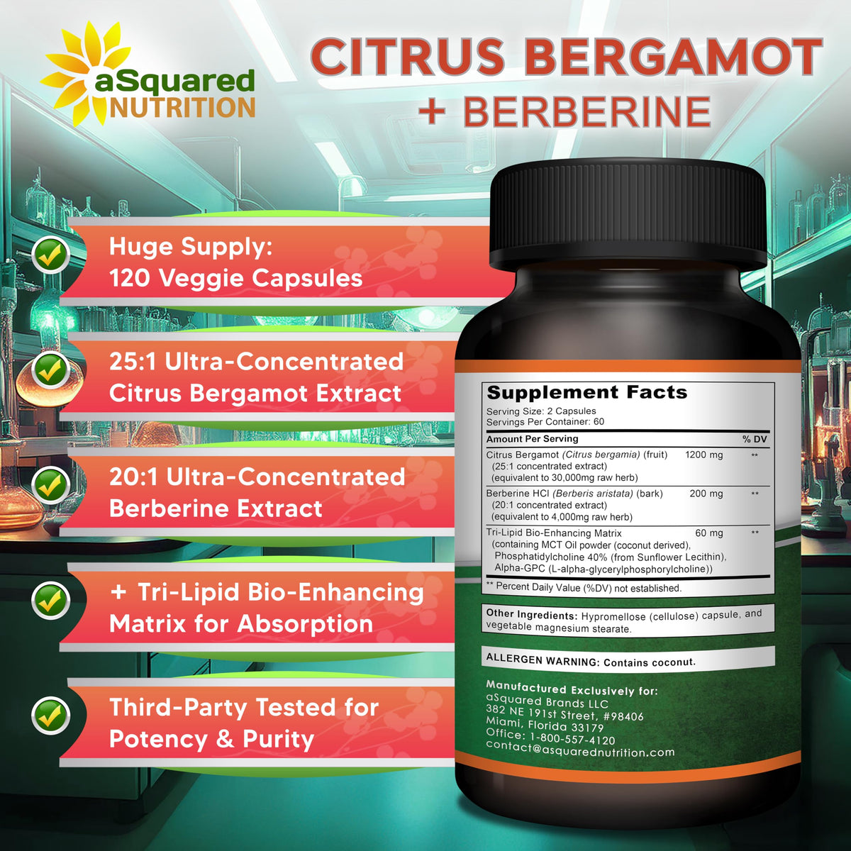 Capsules de Citrus Bergamot avec Berbérine dans un verre