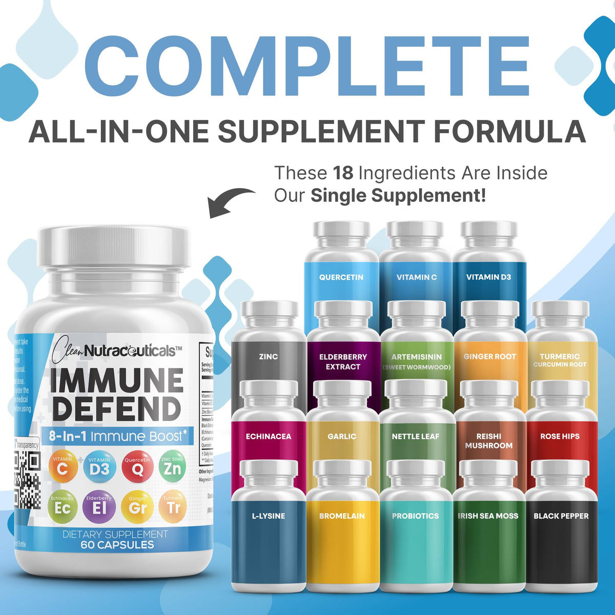 Capsules de Clean Nutraceuticals Complément Alimentaire 8 en 1