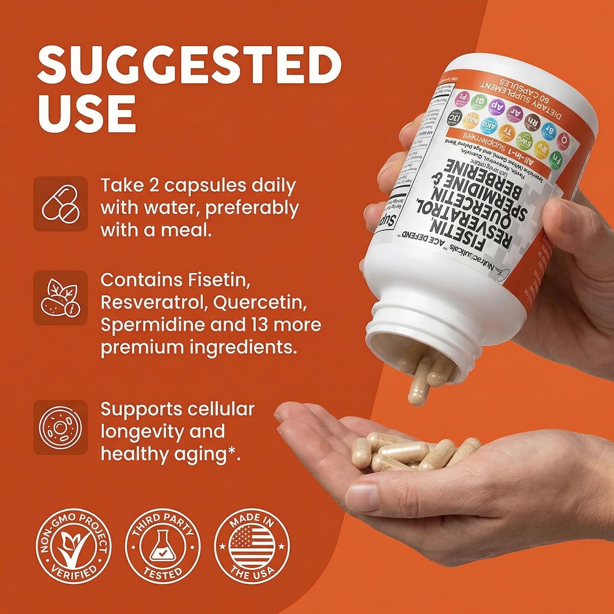 Capsules de Clean Nutraceuticals Fisetin Quercétine dans une main