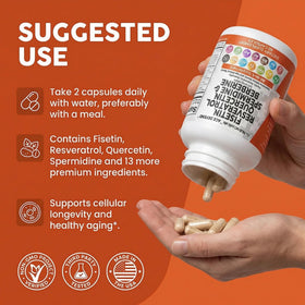 Capsules de Clean Nutraceuticals Fisetin Quercétine dans une main