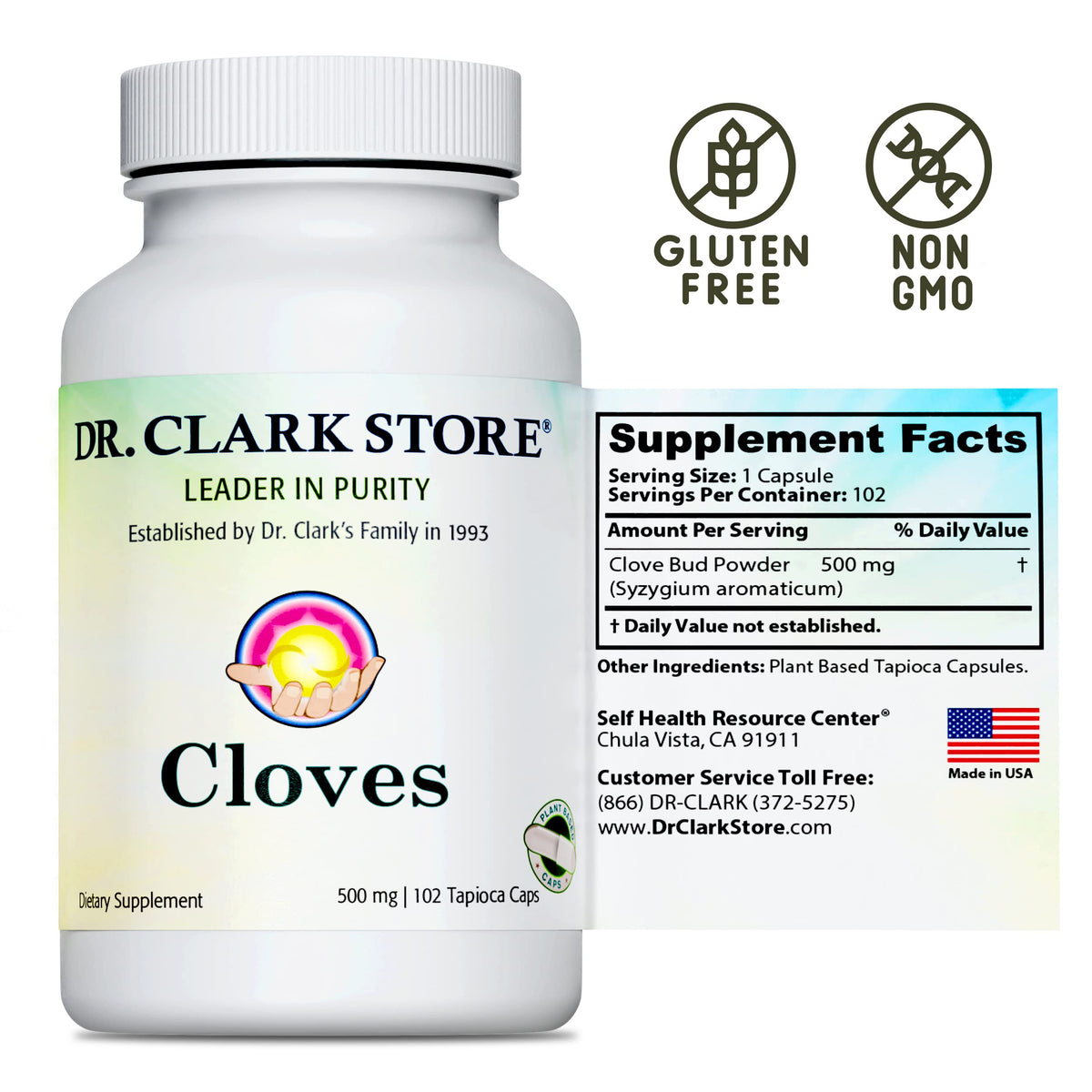 Capsules de clou de girofle Dr Clark Store dans une main