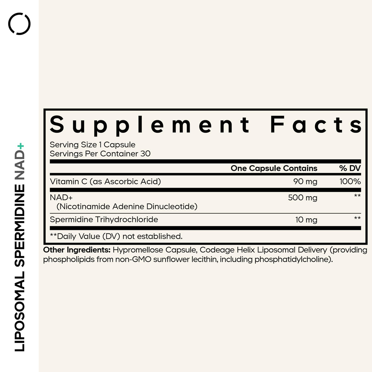 Capsules de Codeage Liposomal Spermidine NAD+ sur fond blanc