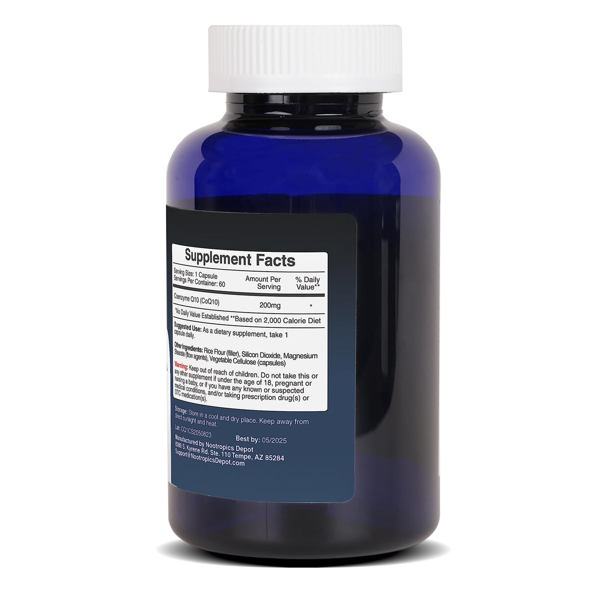 Capsules de CoEnzyme Q10 Nootropics Depot sur une surface blanche