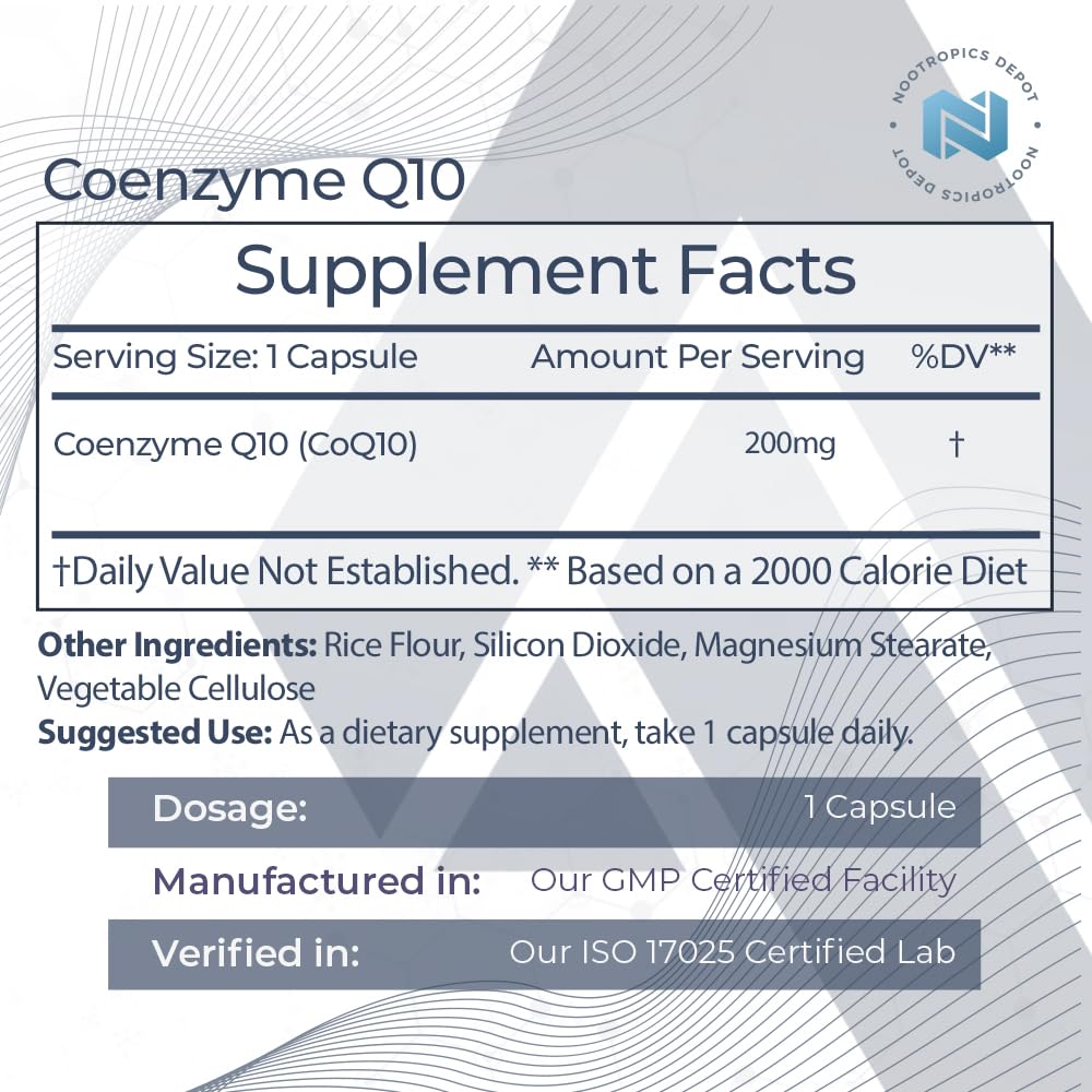 Capsules de CoEnzyme Q10 Nootropics Depot, vue de près