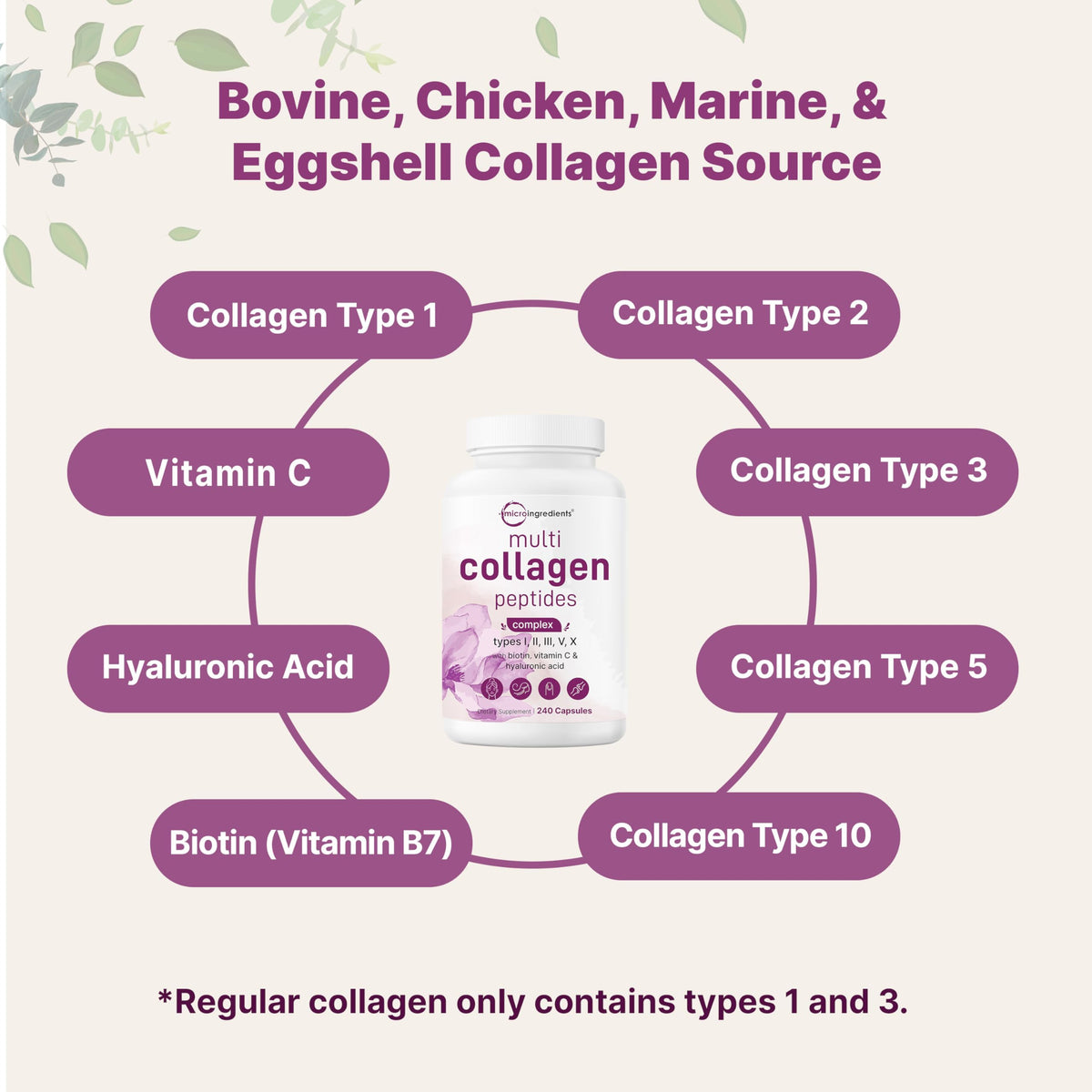 Capsules de collagène avec ingrédients naturels en arrière-plan