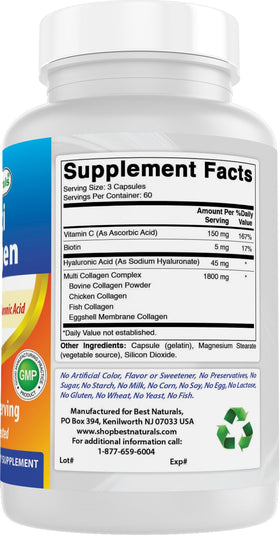 Capsules de collagène Best Naturals sur une table en bois