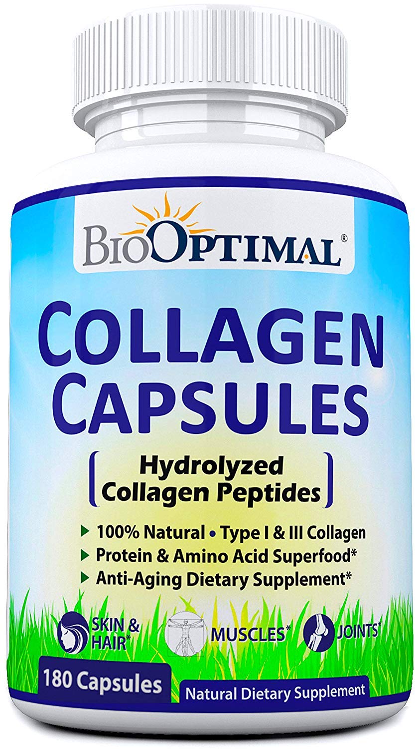 Capsules de collagène BioOptimal en bouteille vue de face