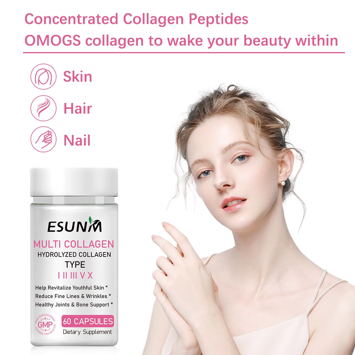 Capsules de collagène ESUNM sur fond naturel