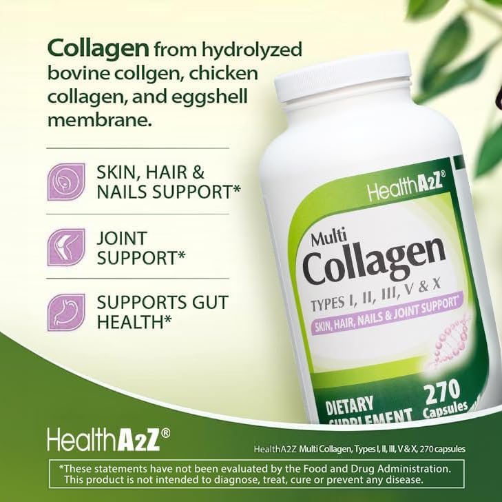 Capsules de collagène HealthA2Z sur une surface blanche