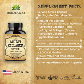 Capsules de collagène HERBALICIOUS ouvertes avec des capsules visibles