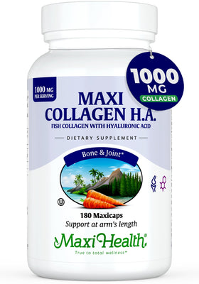 Capsules de collagène marin Maxi Health 1000mg sur fond blanc