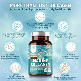 Capsules de collagène marin sur une surface blanche