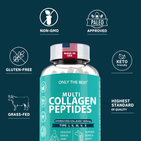 Capsules de collagène multi type 1800mg sur un fond neutre