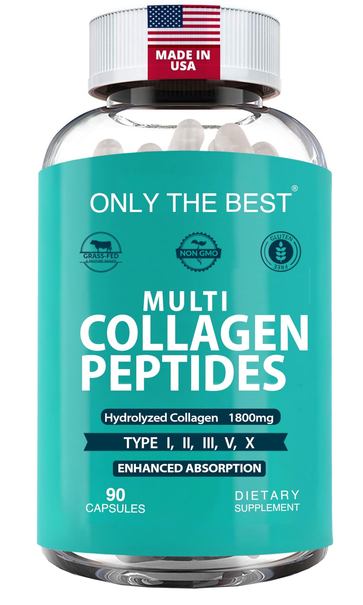 Capsules de collagène multi type Only The Best 1800mg vue de face