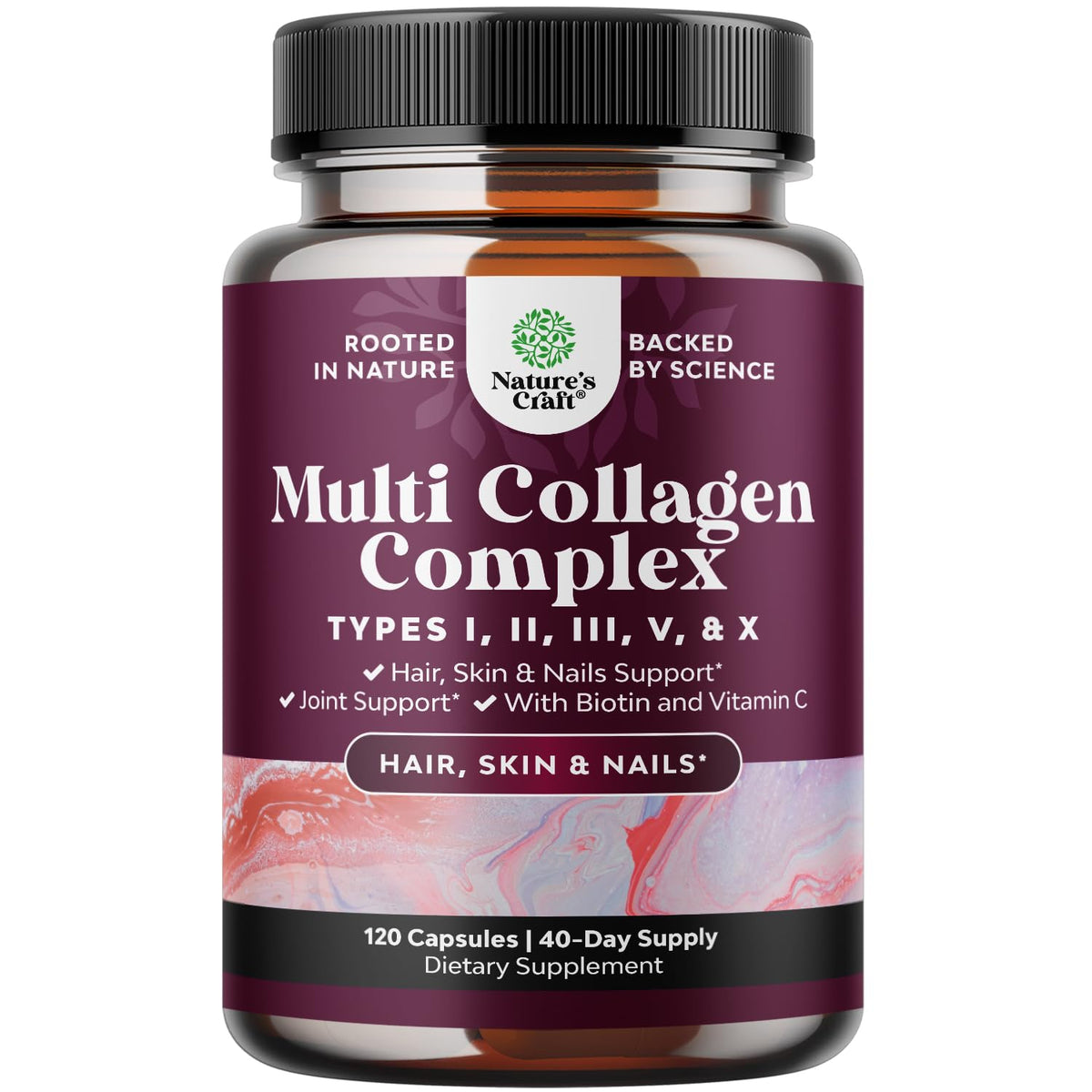 Capsules de collagène Natures Craft 120 Ct avec étiquette visible