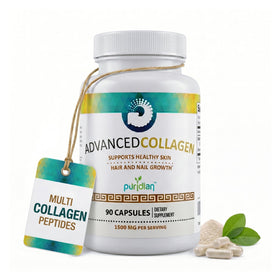 Capsules de collagène Puridian sur un fond blanc