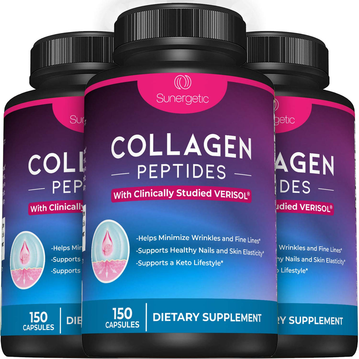Capsules de collagène Sunergetic avec un fond de plantes