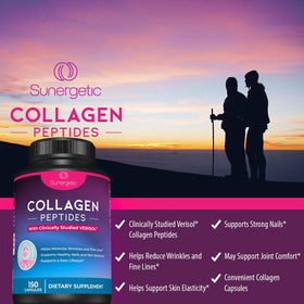 Capsules de collagène Sunergetic sur une surface en bois