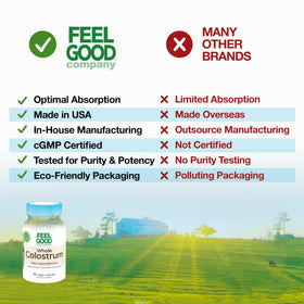 Capsules de colostrum bovin FEEL GOOD dans un verre