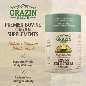 Capsules de colostrum bovin GRAZIN HEALTH sur fond blanc