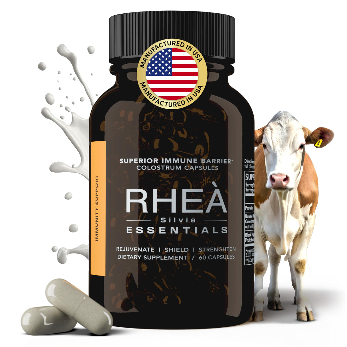 Capsules de Colostrum Bovin RHEASILVIA 60 Caps, vue de face