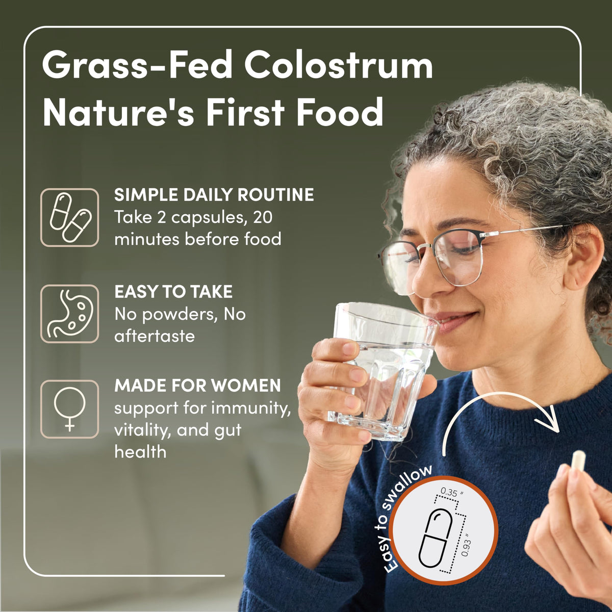 Capsules de colostrum bovin RHEASILVIA dans une main