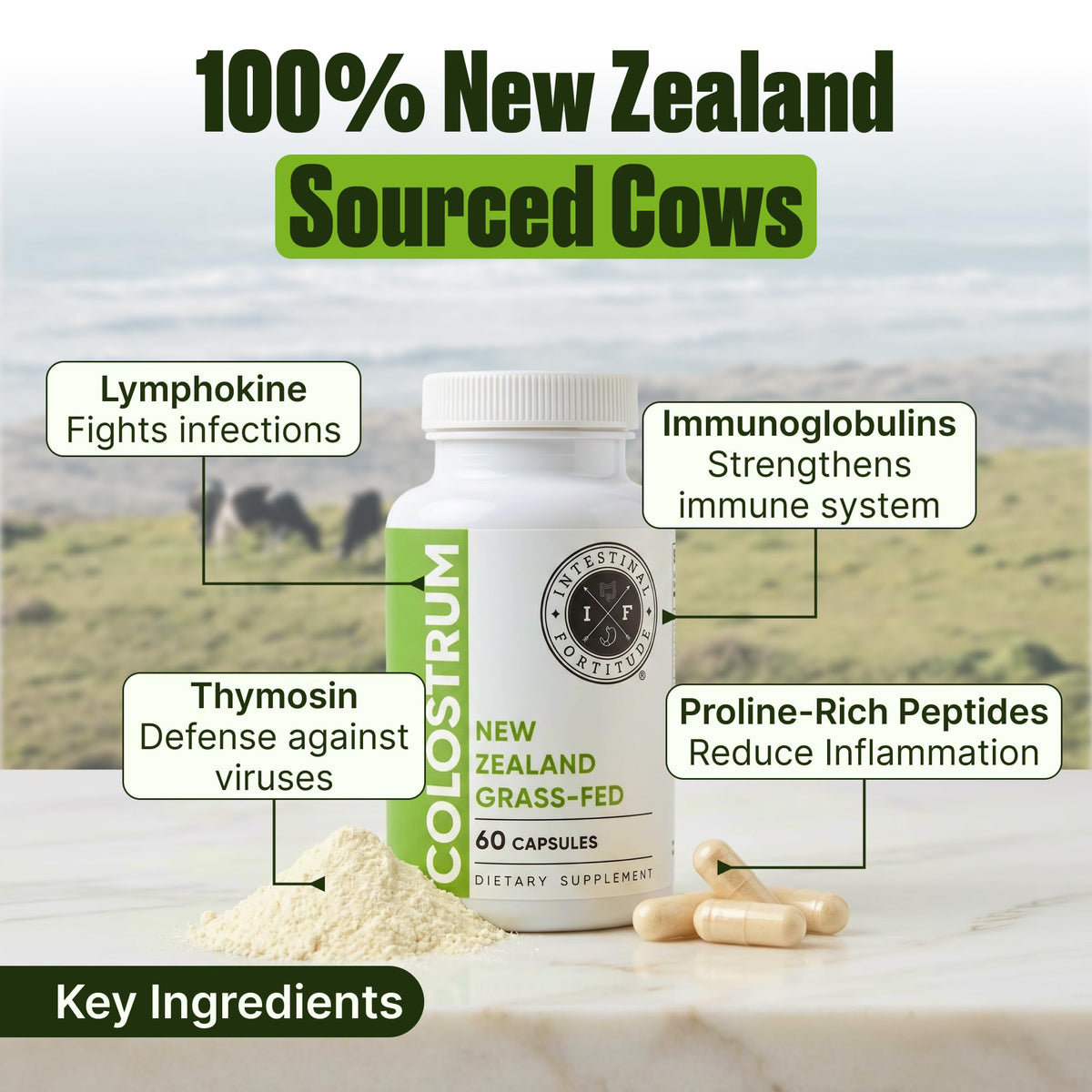 Capsules de colostrum dans un verre