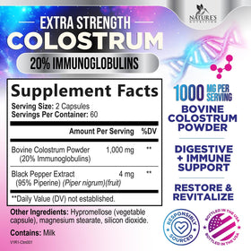Capsules de colostrum Nature's Nutrition en gros plan
