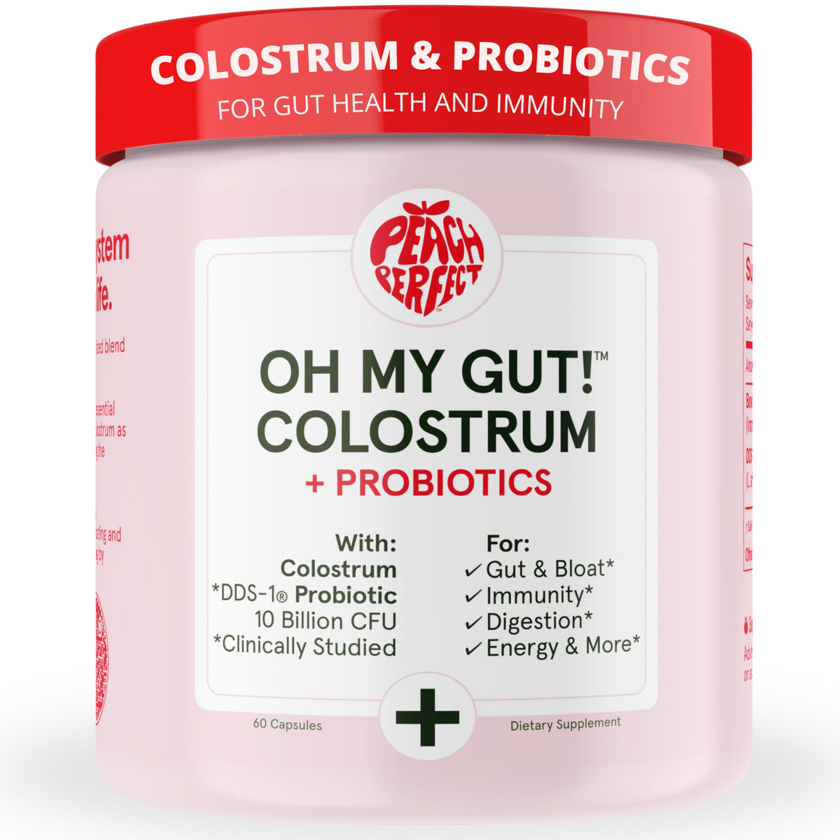 Capsules de colostrum premium Peach Perfect en bouteille