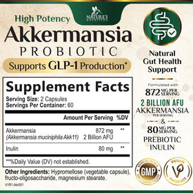 Capsules de complément Akkermansia Nature's Nutrition sur fond blanc