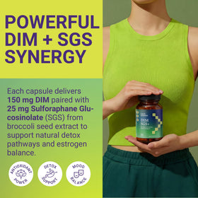 Capsules de complément alimentaire DIM SGS+ d'Uncle Scientist sur une table
