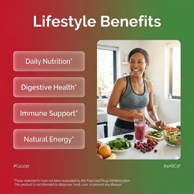 Capsules de complément alimentaire Fruits et Légumes Clean Nutraceuticals sur une surface blanche