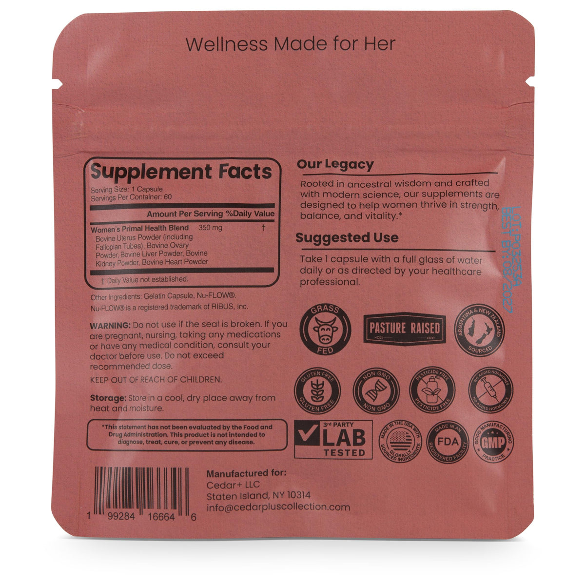 Capsules de complément alimentaire Lady Legacy, vue de près