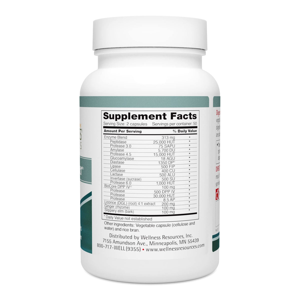 Capsules de complément alimentaire multi-enzymes Wellness Resources sur fond blanc