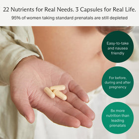 Capsules de complément alimentaire prénatal Needed. sur fond blanc