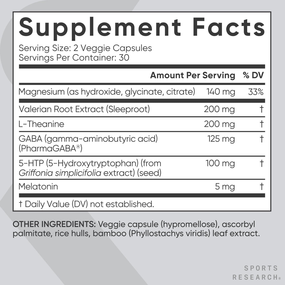 Capsules de complément alimentaire sommeil Sports Research sur une table