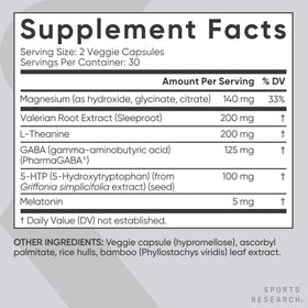 Capsules de complément alimentaire sommeil Sports Research sur une table
