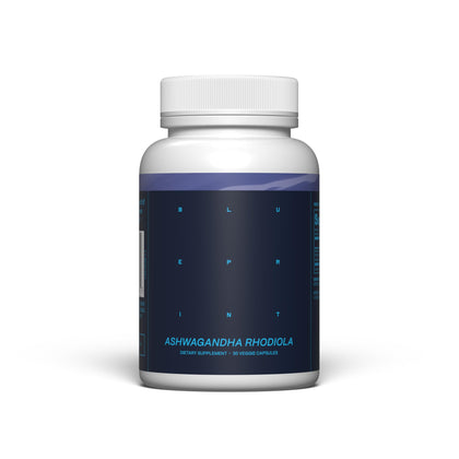 Capsules de complément Ashwagandha et Rhodiola Blueprint Bryan Johnson en boîte