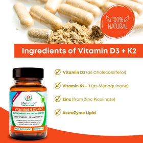 Capsules de complément D3 + K2 Life Infused sur fond blanc