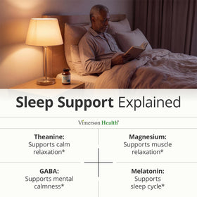 Capsules de complément de sommeil Vimerson Health sur un fond blanc