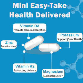 Capsules de complément GHKALQ Potassium Magnésium Zinc sur une surface