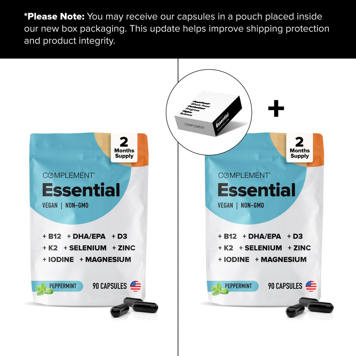 Capsules de Complement Multivitamines Essentielles Vegan sur une cuillère