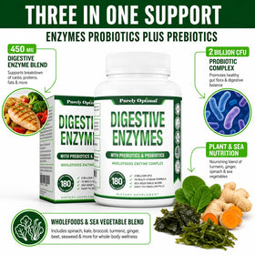 Capsules de compléments alimentaires multi-enzymes Purely Optimal sur une surface blanche