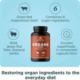 Capsules de compléments alimentaires organiques Ancient Nutrition sur fond blanc