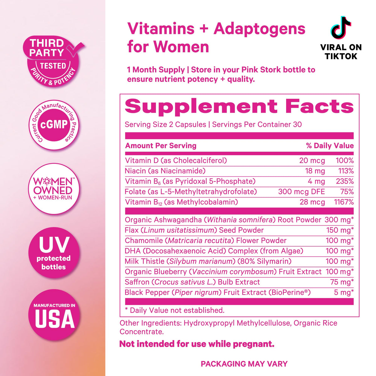 Capsules de Complexe de Cortisol Pink Stork sur une table