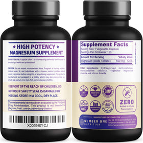 Capsules de Complexe de Magnésium 500mg Number One Nutrition sur fond blanc