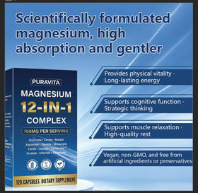 Capsules de Complexe de Magnésium aurevia support sur une surface en bois