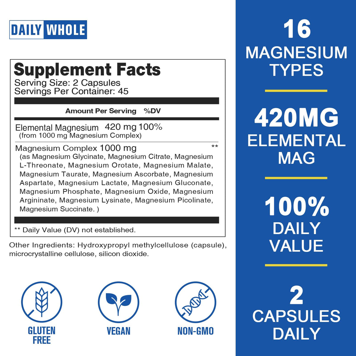 Capsules de Complexe de Magnésium DailyWhole sur une table