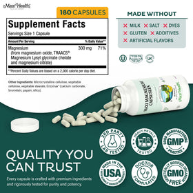 Capsules de Complexe de Magnésium Maxi Health dans la main