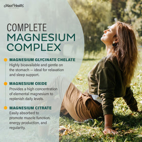 Capsules de Complexe de Magnésium Maxi Health sur une table